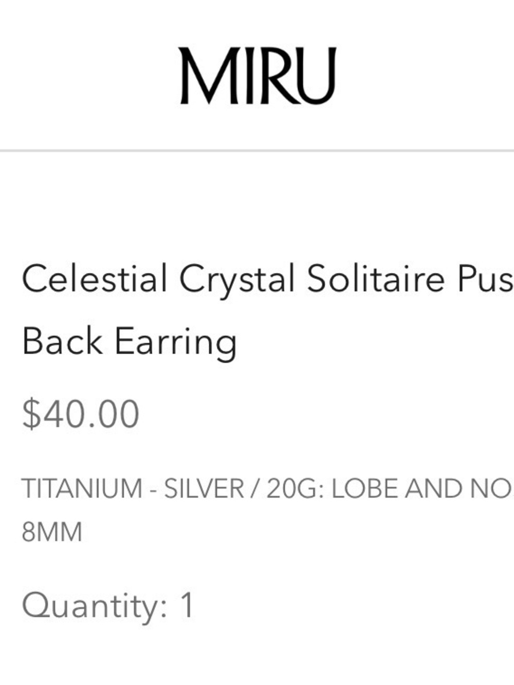 MIRU Celestial Crystal Solitaire Push Pin Back Earring